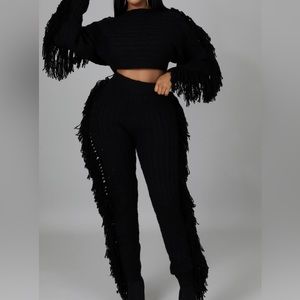 Sweater fringe pant set